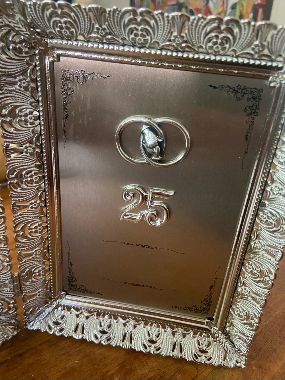 Vintage Silver Plated 25th Anniversary Decorative Double Picture Frame
